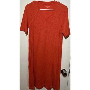 EILEEN FISHER Orange Vneck TShirt Dress Lightweight Knee Length Hemp Cotton XS
